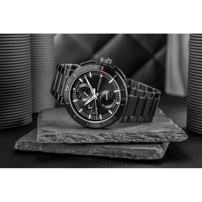 Tommy Hilfiger heren Decker quartzhorloge 44mm edelstaal blauwe wijzerplaat bruin leer