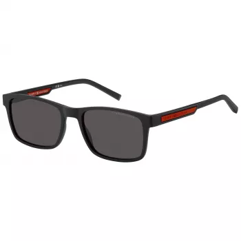TOMMY HILFIGER herenzonnebril TH2089S003IR vierkant zwart montuur grijze glazen 56mm