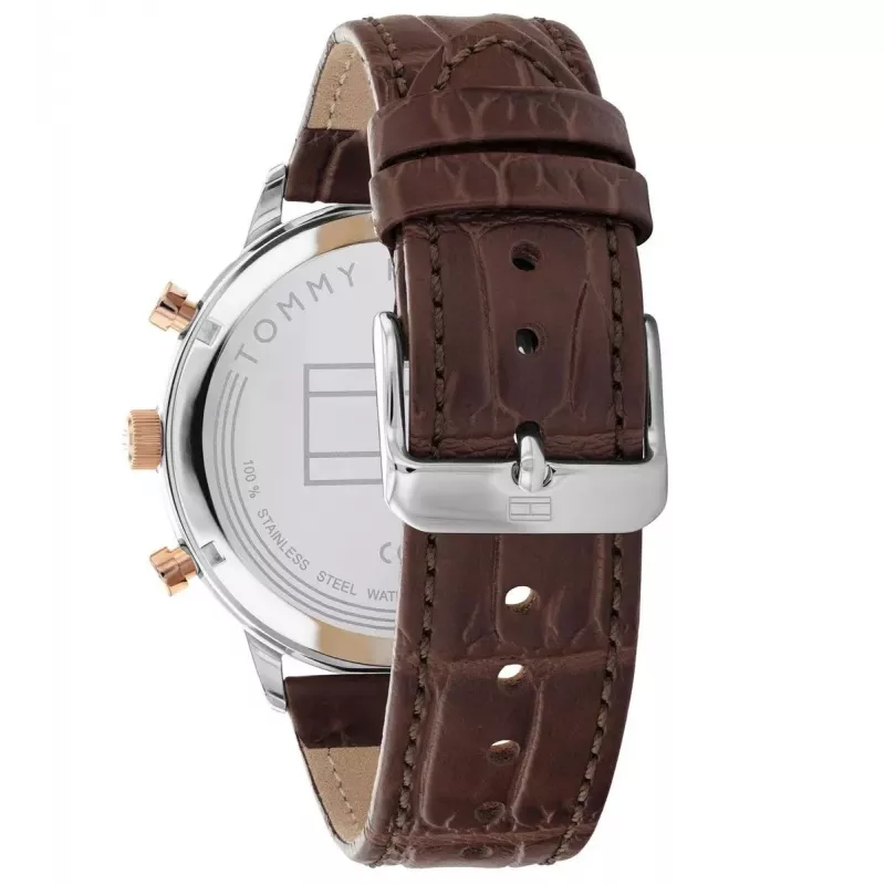 Tommy Hilfiger herenhorloge 1791987 44mm RVS behuizing bruine leren band blauwe wijzerplaat