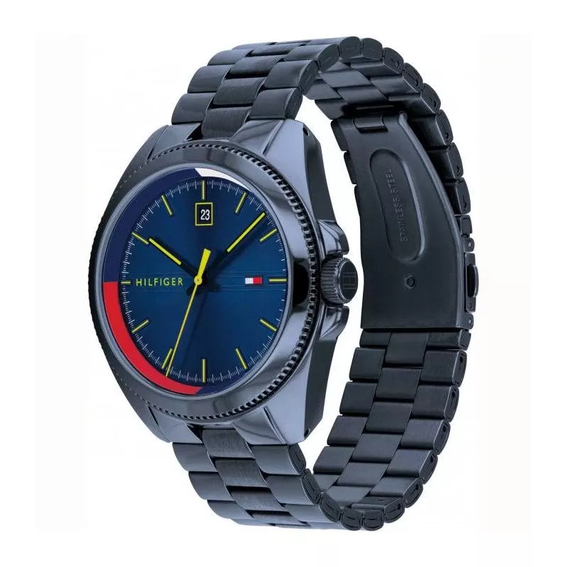 Tommy Hilfiger herenhorloge TH1791689 44mm blauwe wijzerplaat bruine lederen band