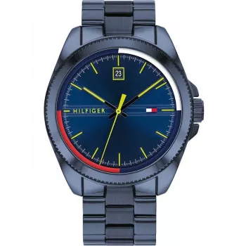 Tommy Hilfiger herenhorloge TH1791689 44mm blauwe wijzerplaat bruine lederen band