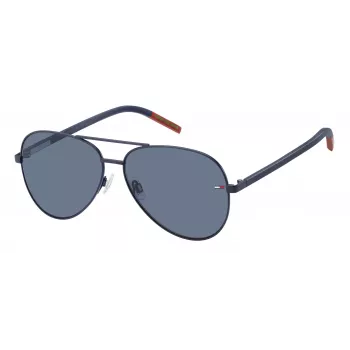 Tommy Hilfiger TJ-0008-S-FLL unisex rechthoekige zonnebril - zwart acetaat montuur, grijze polycarbonaatglazen, UV400-bescherming