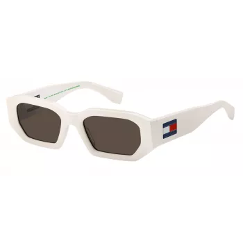 TOMMY JEANS TJ-0099-S-VK6 Unisex Rechthoekige Zonnebril, Zwart montuur, Rookgrijze glazen, 53/20/145 mm