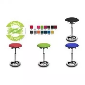 Topstar Sitness High Bob ergonomische kruk, zwarte polyester zitting, traploze hoogteverstelling 580-830 mm, gepolijste aluminium ringvoet, 110 kg belastbaar SU59 BR0