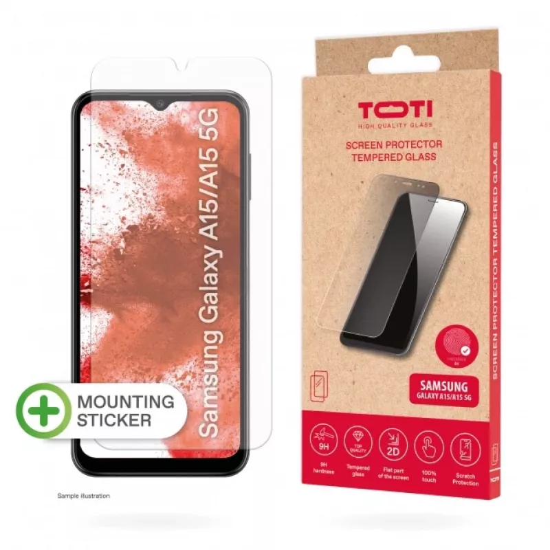 TOTI Tempered Glass 2D screenprotector voor Samsung Galaxy A15/A15 5G, transparant