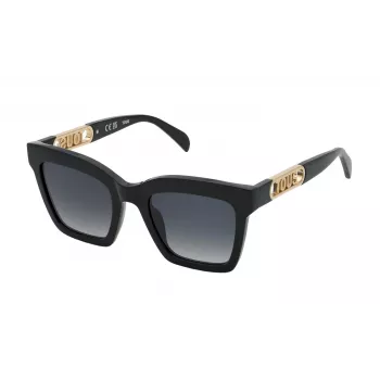 TOUS Dames zonnebril STOB91-520700 Zwart acetaat montuur hoekig grijze polycarbonaatglazen UV400 52/22/140 mm