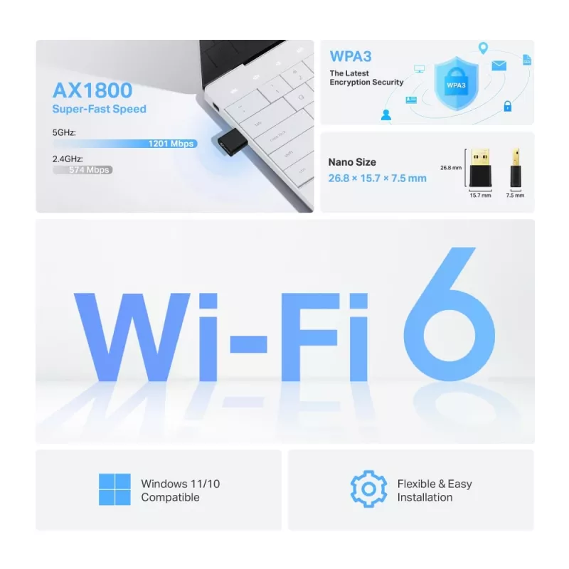 TP-LINK Archer TX1800U Nano AX1800 Dual Band Wi-Fi 6 USB-adapter, 1.8 Gbps