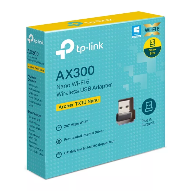 TP-Link Archer TX1U Nano AX300 Wi-Fi 6 USB-adapter met interne antennes, USB 2.0