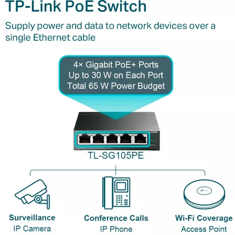 TP-Link TL-SG105PE Easy Smart Gigabit-switch met 4-poorts PoE+