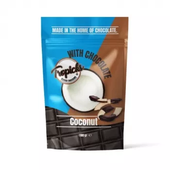 Tropicks gedroogde kokosnoten met pure chocolade 100g - tropische fruitsnack