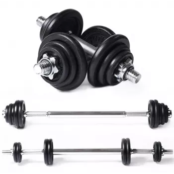 Tunturi halterstang-/dumbbellset 20 kg gietijzer met spinlock-stangen