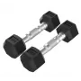 Tunturi Platinum Hex Rubber dumbbell 2kg paar - zeshoekig rubber gecoat, geribbeld chroomgreep