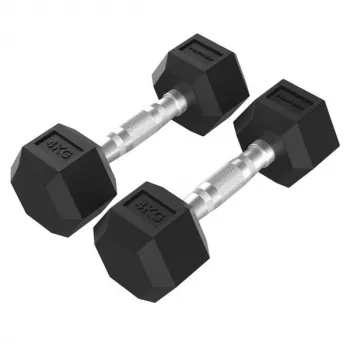 Tunturi Platinum Hex Rubber dumbbell 4 kg paar - zwart/zilver