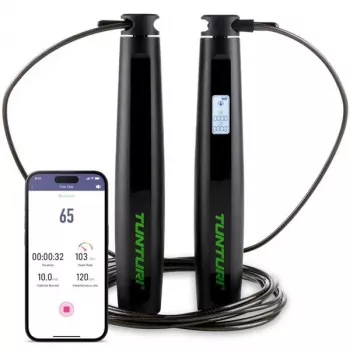 Tunturi smart springtouw met LCD-display en app-connectiviteit, verstelbaar 2,95 m, zwart