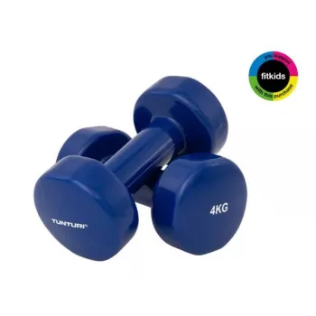 Tunturi vinyl halterset 2 x 4 kg, blauw, paar met contouren grip