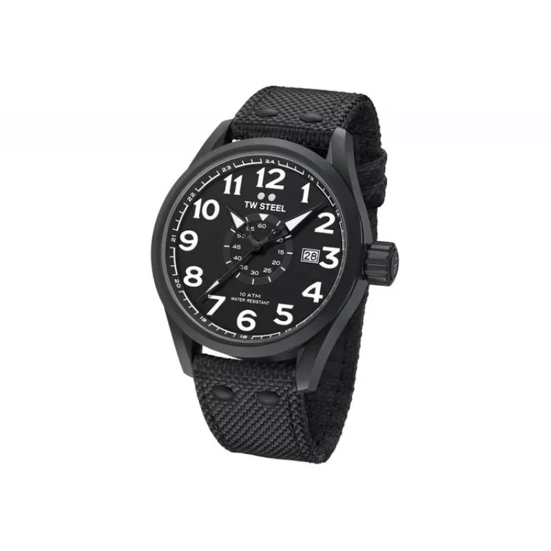 TW STEEL VS41-Volante Heren quartz horloge 45mm zwarte wijzerplaat leren band