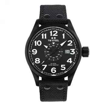 TW STEEL VS41-Volante Heren quartz horloge 45mm zwarte wijzerplaat leren band