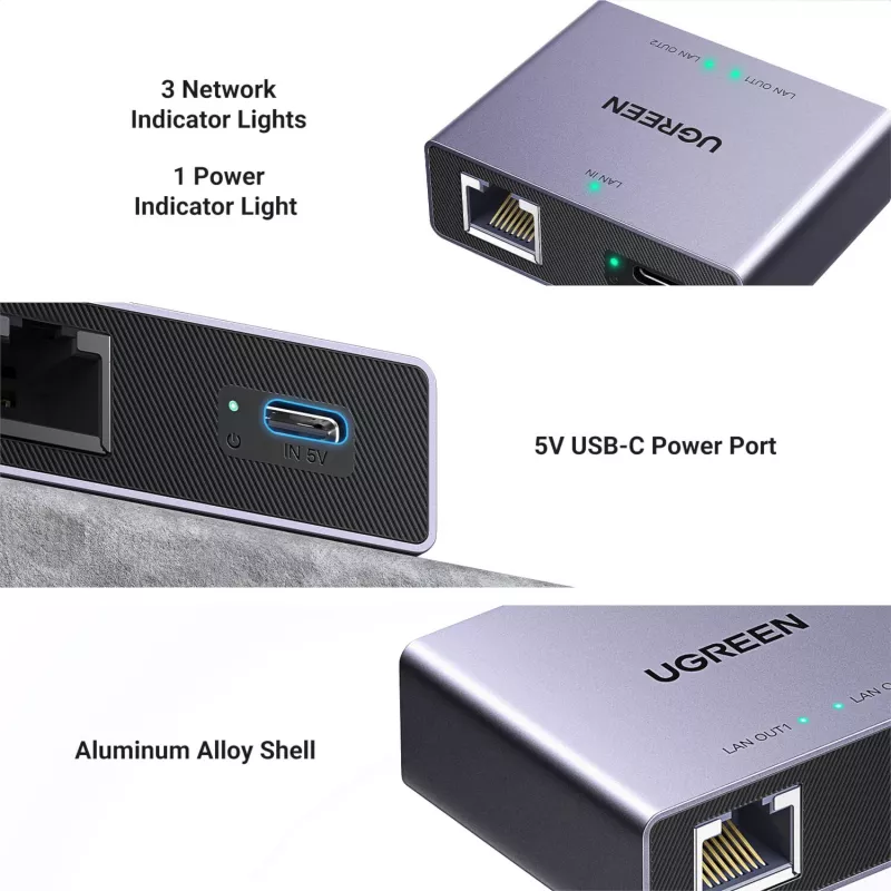 UGREEN NW301 1-to-2 Gigabit Ethernet splitter, 1000 Mbps, RJ45