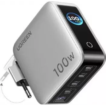 UGREEN 100W GaN Tech Nexode Pro 5-in-1 wandlader met smart display & touchbediening, 4x USB-C & 1x USB-A, grijs 65620