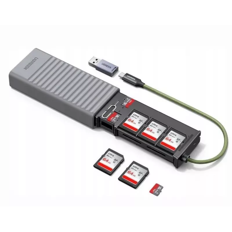 UGREEN 2-in-1 USB 3.0 SD/microSD-kaartlezer met opbergdoosje, grijs