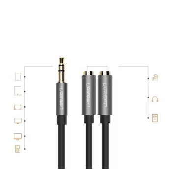 UGREEN 3.5mm aux stereo audiosplitter kabel met vlechtwerk 20cm zwart