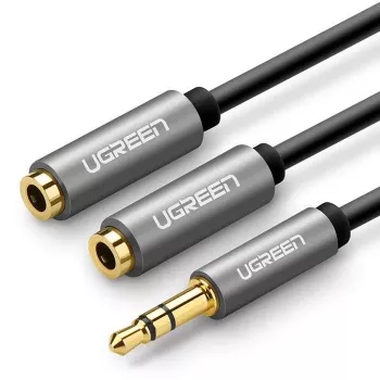 UGREEN 3.5mm aux stereo audiosplitter kabel met vlechtwerk 20cm zwart