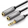 UGREEN 3.5mm aux stereo audiosplitter kabel met vlechtwerk 20cm zwart