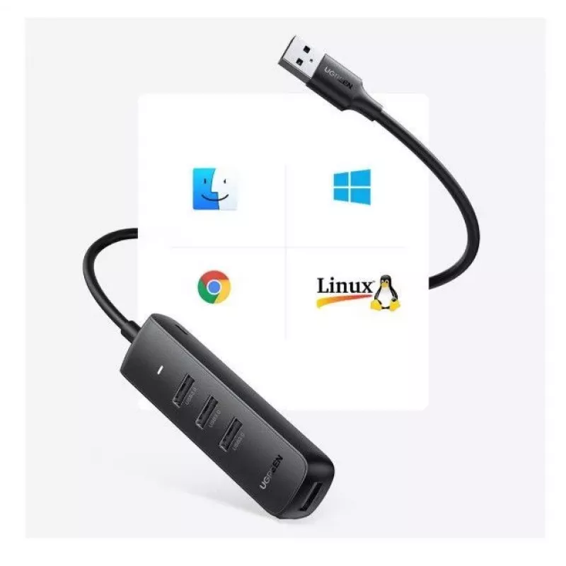UGREEN 4-in-1 USB Hub 4x USB-A 3.0 PD DC 12V 0,25m Zwart (CM416 10915)