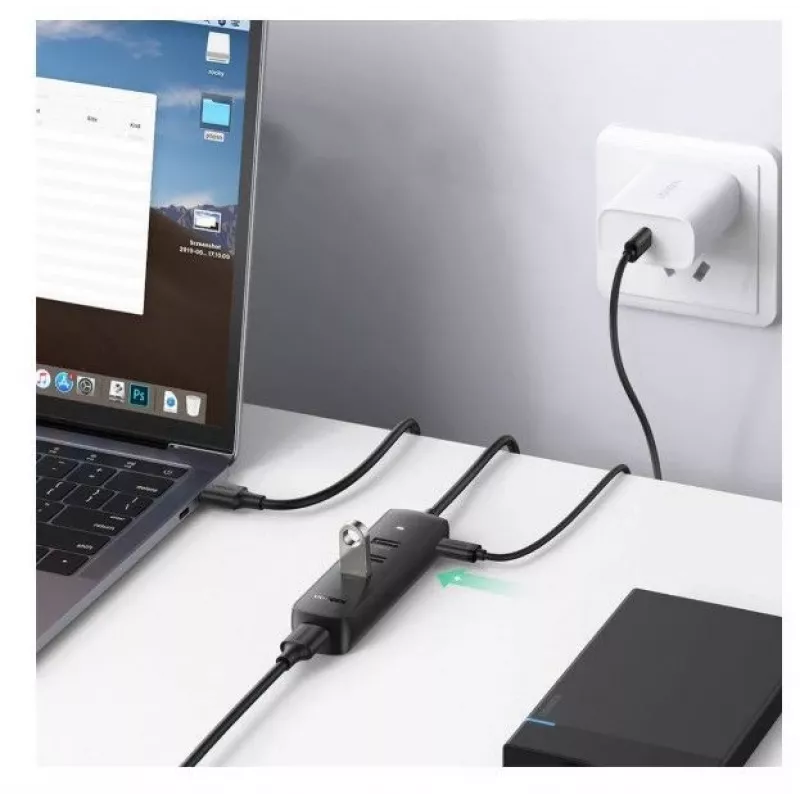 UGREEN 4-in-1 USB Hub 4x USB-A 3.0 PD DC 12V 0,25m Zwart (CM416 10915)