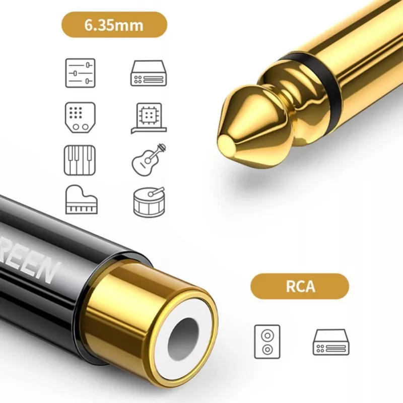 UGREEN 6,35mm jack naar RCA bus goud adapter AV169 80731