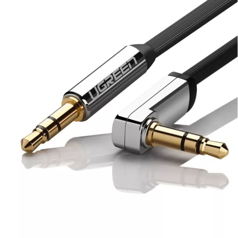UGREEN AV119 haakse 3,5-mm platte aux-kabel 1,5 m - zwart/zilver