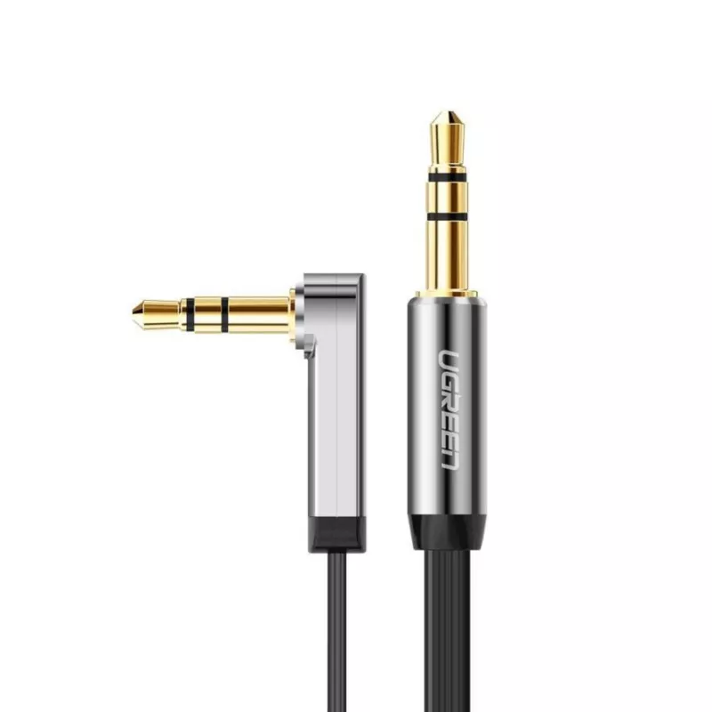 UGREEN AV119 haakse 3,5-mm platte aux-kabel 1,5 m - zwart/zilver