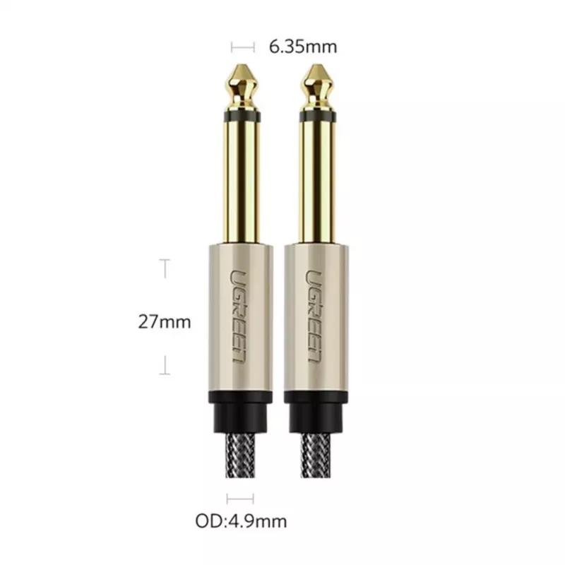 UGREEN AV128 10639 mono TS kabel 6,35mm jack naar 6,35mm jack 3m - grijs