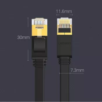 UGREEN Cat 7 STP Ethernet patchkabel 10m zwart plat RJ45 LAN 10 Gbps