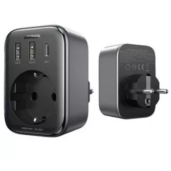 UGREEN CD314 30W GaN Oplader met 2 USB-A, 1 USB-C en 1 AC-stopcontact, EU-stekker, Zwart