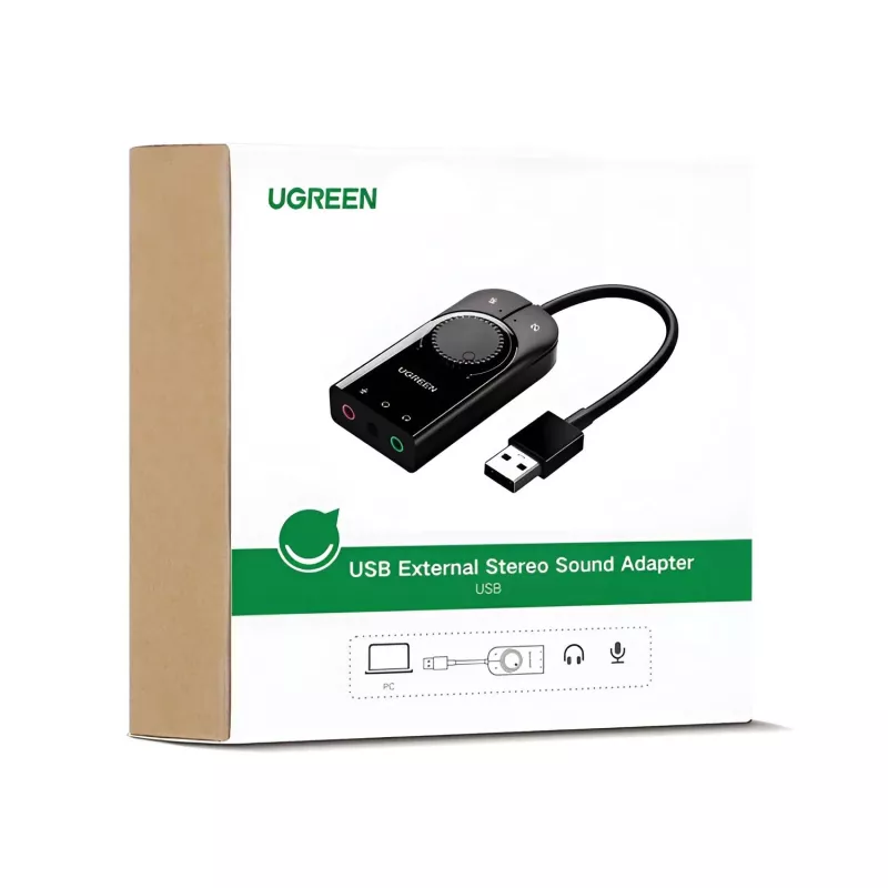 UGREEN CM129 USB-A naar 3,5mm externe stereo-sound-adapter - zwart
