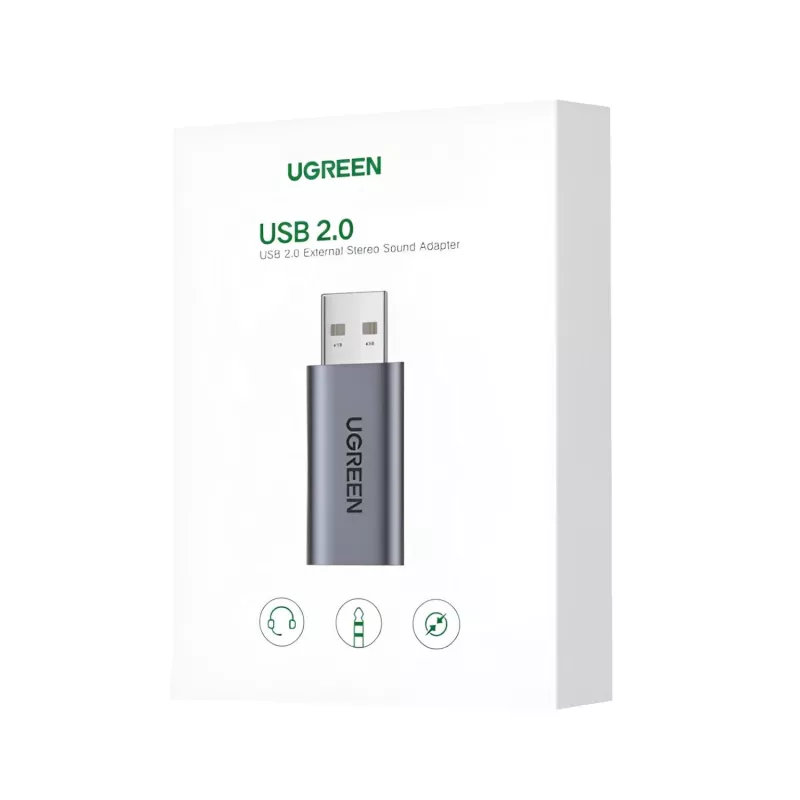 UGREEN CM383-80864 USB-A naar 3,5-mm-audioaansluiting externe geluidsadapter - zilver