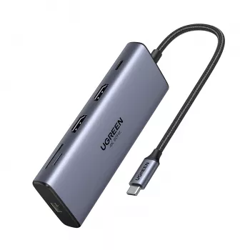 Ugreen CM639 USB-C 10-in-1 hub met 2x HDMI, 2x USB, RJ45, SD/TF, PD 100W