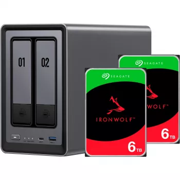 UGREEN DXP2800+ 2x Seagate IronWolf HDD-bundel - 2-bay NAS met Intel Celeron N5105, 8GB DDR4, 2x 2,5GbE, incl. 2x 4TB HDD's