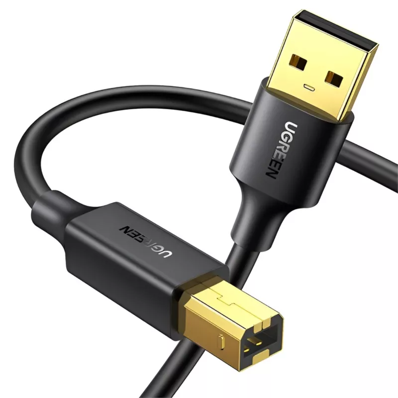 UGREEN US135 USB 2.0 A-B kabel, verguld, 2 m, zwart