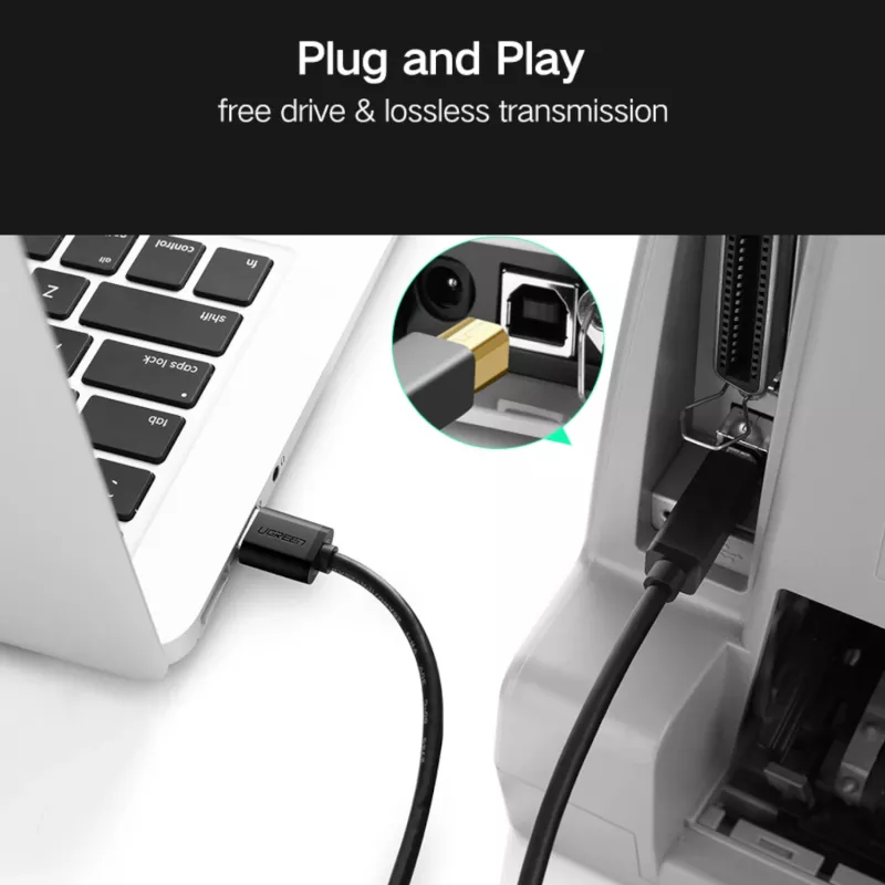 UGREEN US210 USB 3.0 A naar B kabel, 2m, zwart