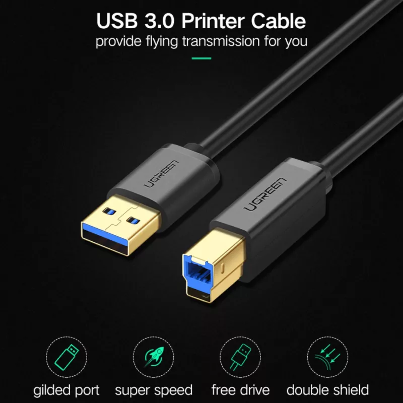 UGREEN US210 USB 3.0 A naar B kabel, 2m, zwart
