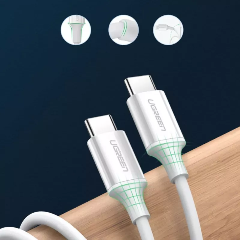 UGREEN US264 USB-C naar USB-C-kabel 1m wit 100W PD QC AFC