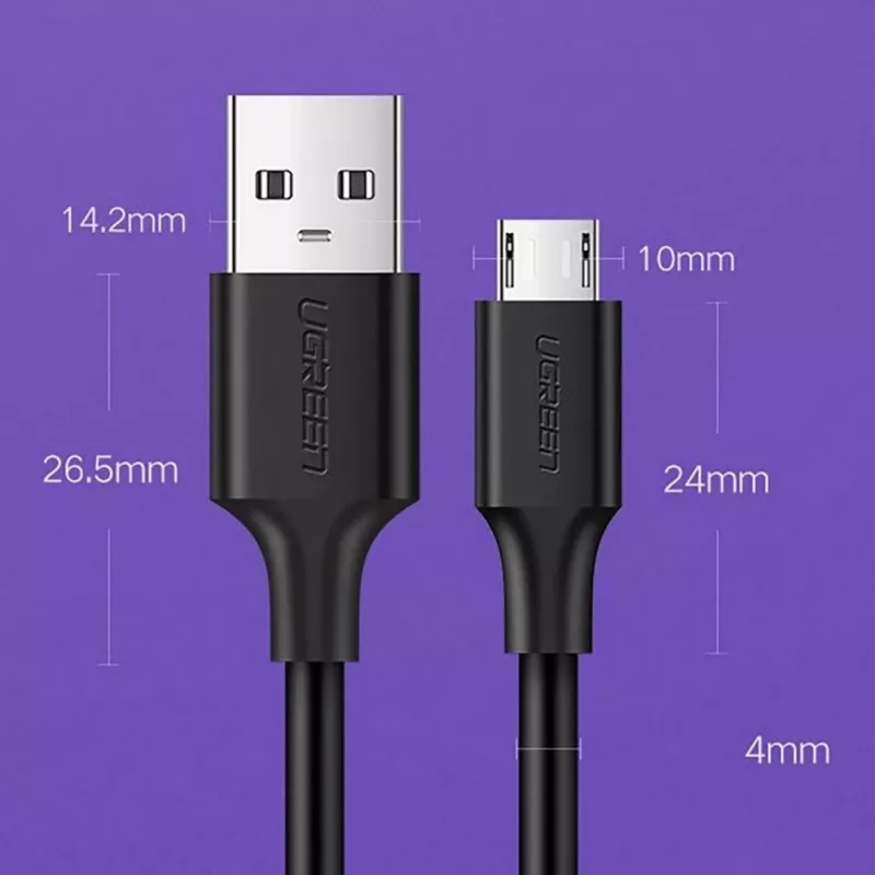UGREEN US289 Micro USB / USB-A-kabel 0,25 m - zwart