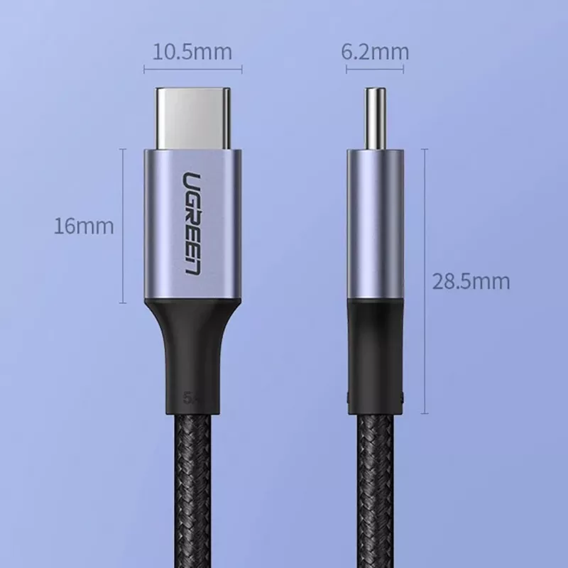 UGREEN US316 USB-C naar USB-C-kabel 100W 5A 480Mbps 1,5m grijs