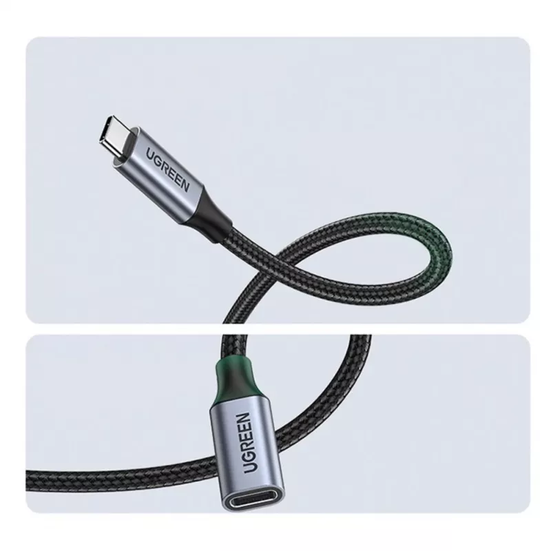 UGREEN US372 USB-C naar USB-C kabel 100W 5A 10Gbps 0,5m grijs