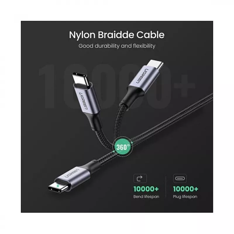 UGREEN USB-C naar USB-C 100W gevlochten nylon oplaadkabel 2m zwart
