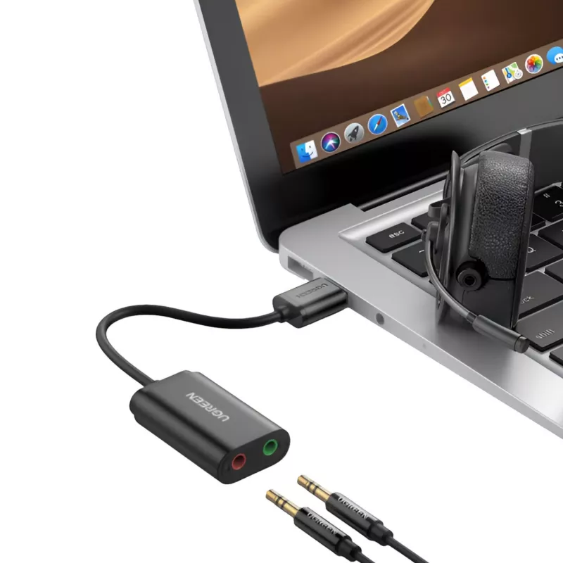 UGREEN USB naar 3,5 mm externe stereo-soundadapter - zwart