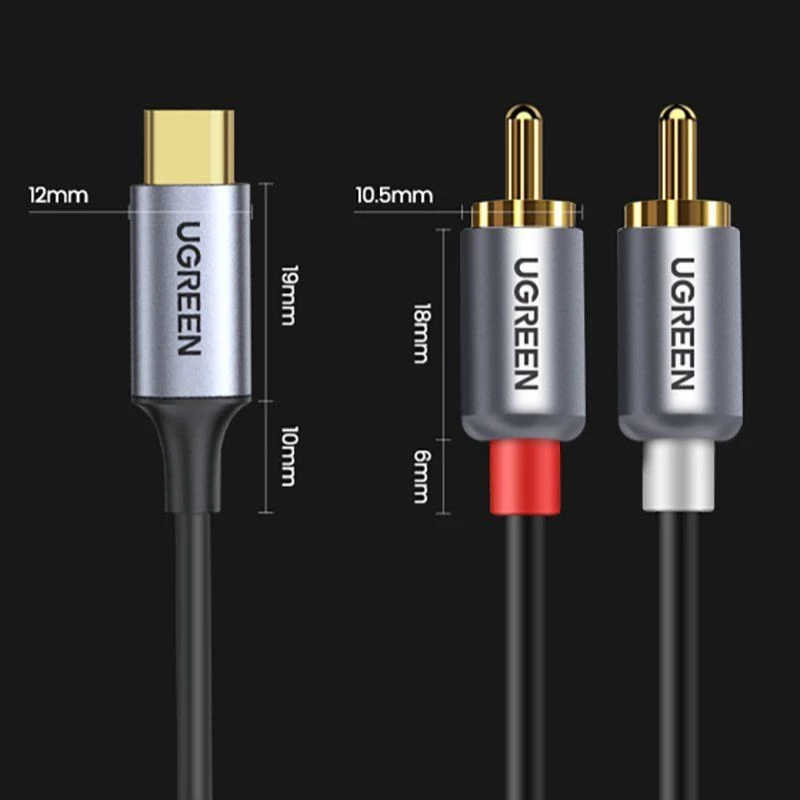 UGREEN USB Type-C naar 2RCA audiokabel 1,5m grijs (20193 CM451)
