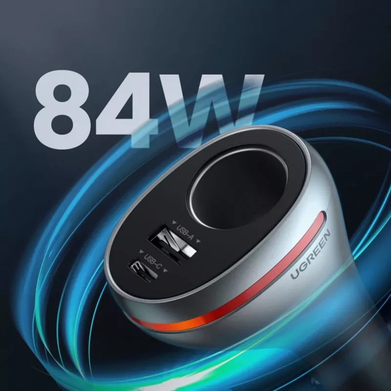 UGREEN USB Type-C / USB QC PD 24W autolader met 12V sigarettenaanstekerbus zilver (CD204)